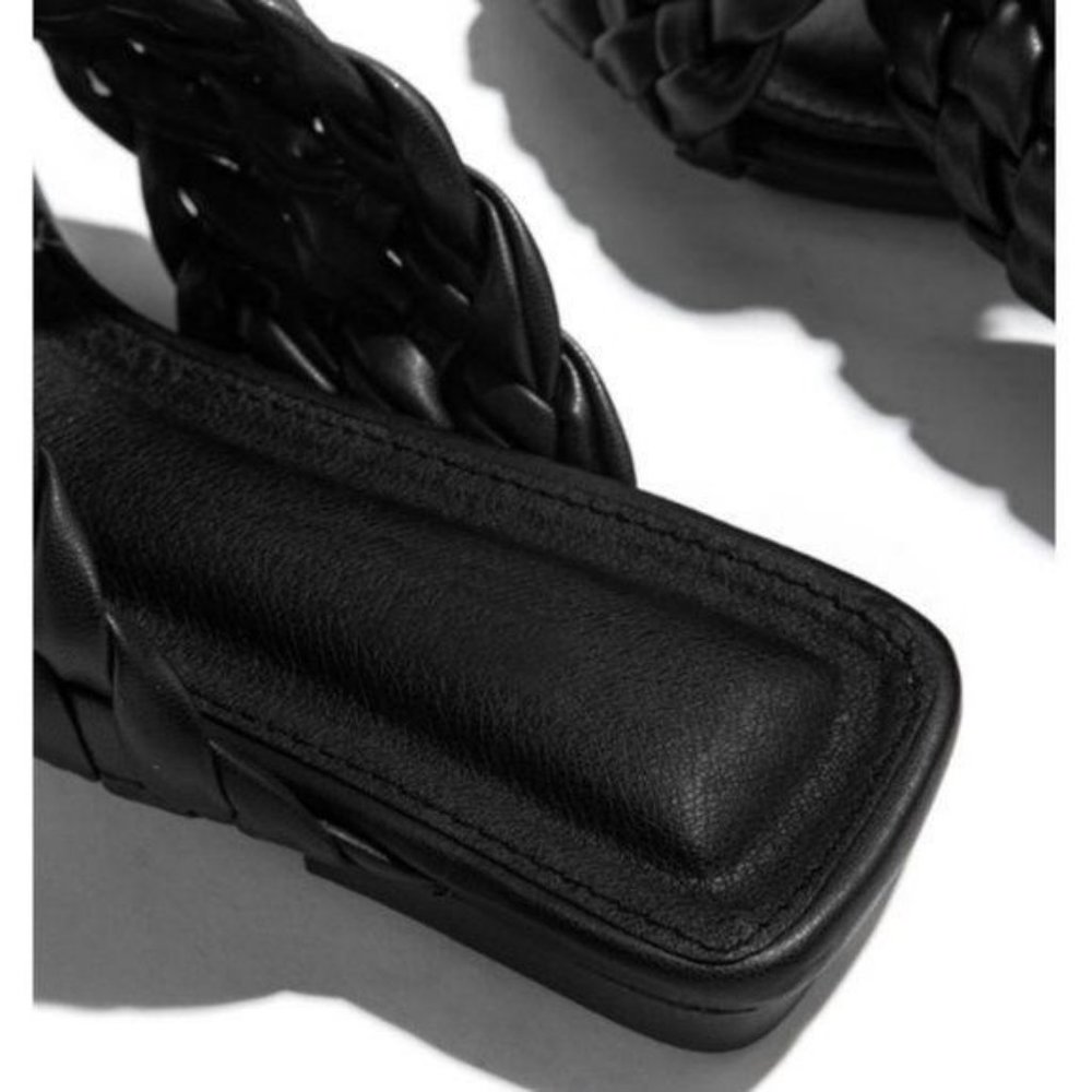RESTOCK Criss Cross Braided Slide Sandals in Black - Picture 5 of 5